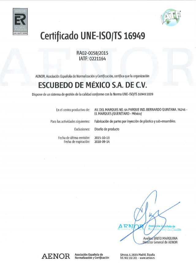 Escumex consigue la certificación TS-16949