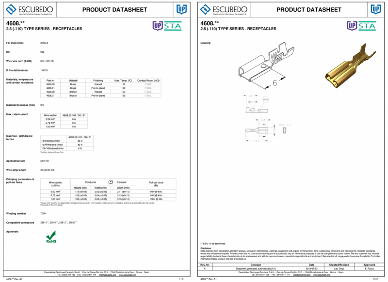 Nuevos datasheets de productos en nuestro web